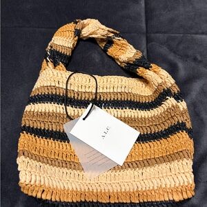 A.L.C. Striped Crochet hand Bag in Black, Tan, and Cream